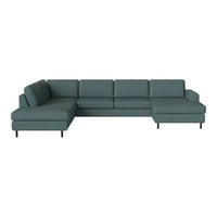 Teal modern sectional sofa with clean lines and minimalist design, featuring solid color upholstery and a sleek silhouette.