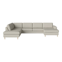 Light grey sectional sofa with a minimalist design and wooden legs, perfect for modern living spaces.