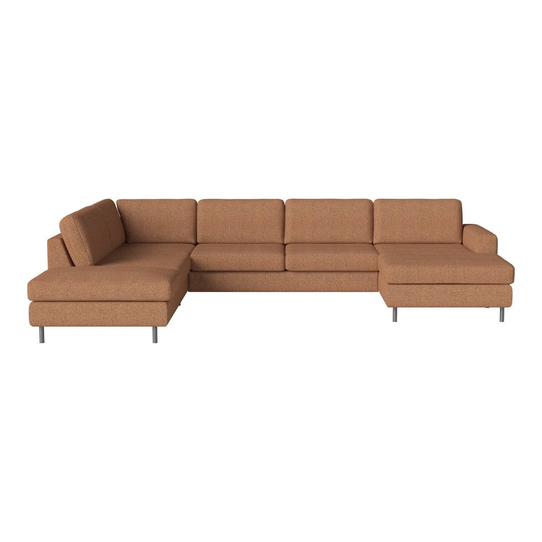 Brown fabric sectional sofa with a textured finish and sleek metal legs, perfect for modern living spaces.