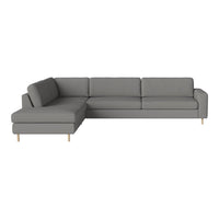 Gray sectional sofa with clean lines and wooden legs, perfect for modern interiors.