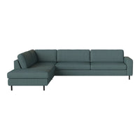 Modern teal sectional sofa with a sleek, minimalist design and subtle textured fabric for added elegance.