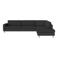 Modern L-shaped sofa in sleek charcoal gray fabric with clean lines and minimalistic design. Ideal for contemporary spaces.