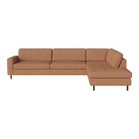 Brown sectional sofa with clean lines and a textured fabric finish, ideal for modern living spaces.
