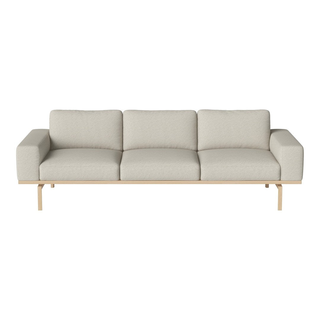 Light grey three-seat sofa with a minimalist design and natural wood legs for a modern look. Perfect for any living space.