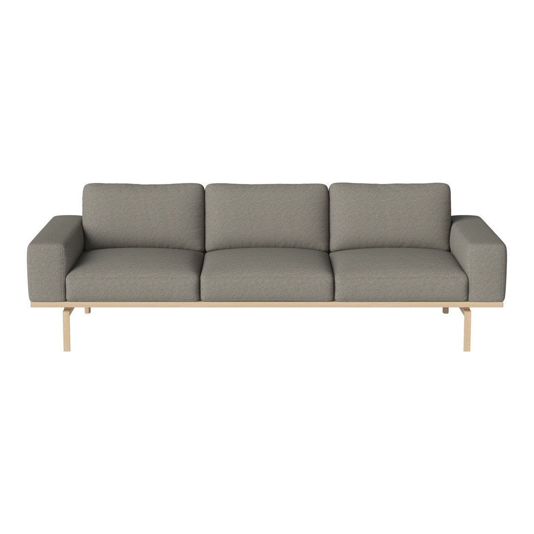 Gray upholstered sofa with sleek lines and natural wood legs for a modern, minimalist look. Perfect for any decor.
