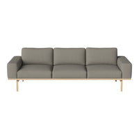 Gray upholstered sofa with sleek lines and natural wood legs for a modern, minimalist look. Perfect for any decor.