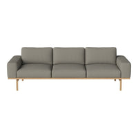 Gray fabric sofa with clean lines and a light wood base, featuring a simple and modern design.