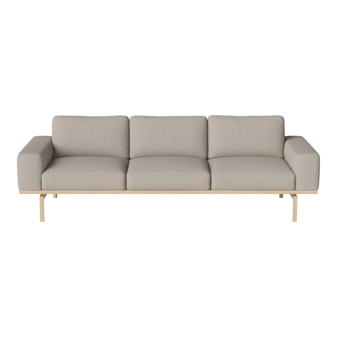 Light gray three-seater sofa with smooth fabric and wooden legs, offering a modern, minimalist design.