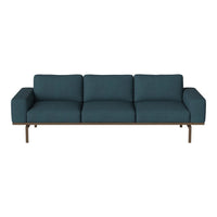 Teal three-seater sofa with a sleek mid-century design and minimalistic beige metal legs. Perfect for modern interiors.