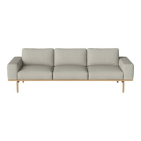 Light grey upholstered sofa with clean lines and natural wood legs, ideal for modern minimalist decor.