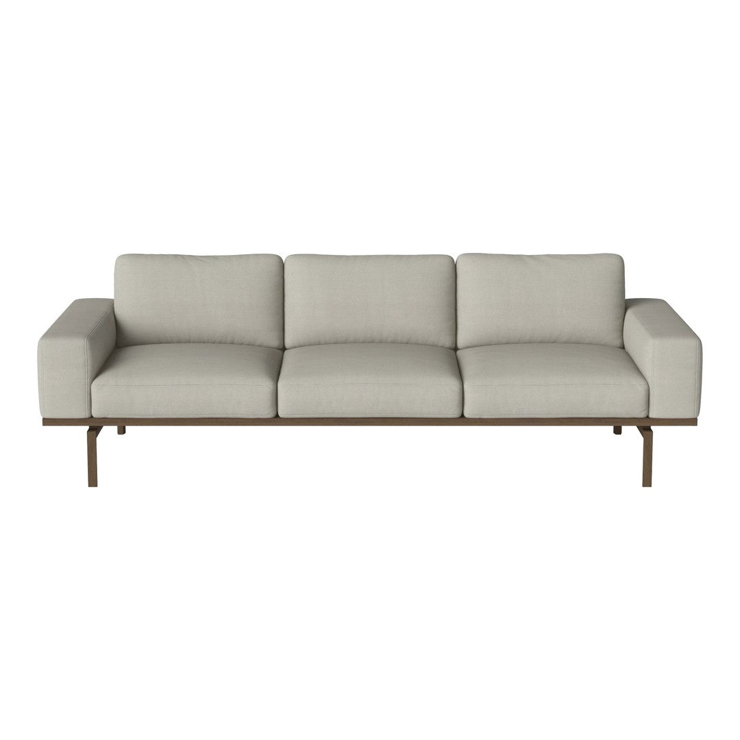 Light gray textured sofa with simple modern design and clean lines, featuring a sleek metal frame.