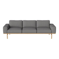 Gray three-seater sofa with textured fabric and light wooden frame, perfect for modern living spaces.