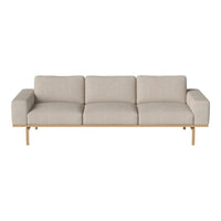 Light beige linen sofa with a minimalist design and natural wood frame, perfect for modern interiors.