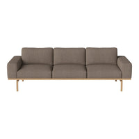 Modern sofa featuring a textured brown fabric and light wood frame, perfect for contemporary living spaces.