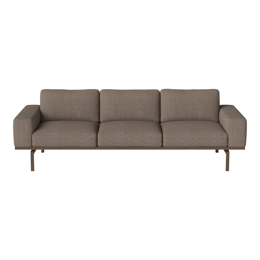 Modern brown fabric sofa with a simple, textured pattern and sleek metal legs for a contemporary look.