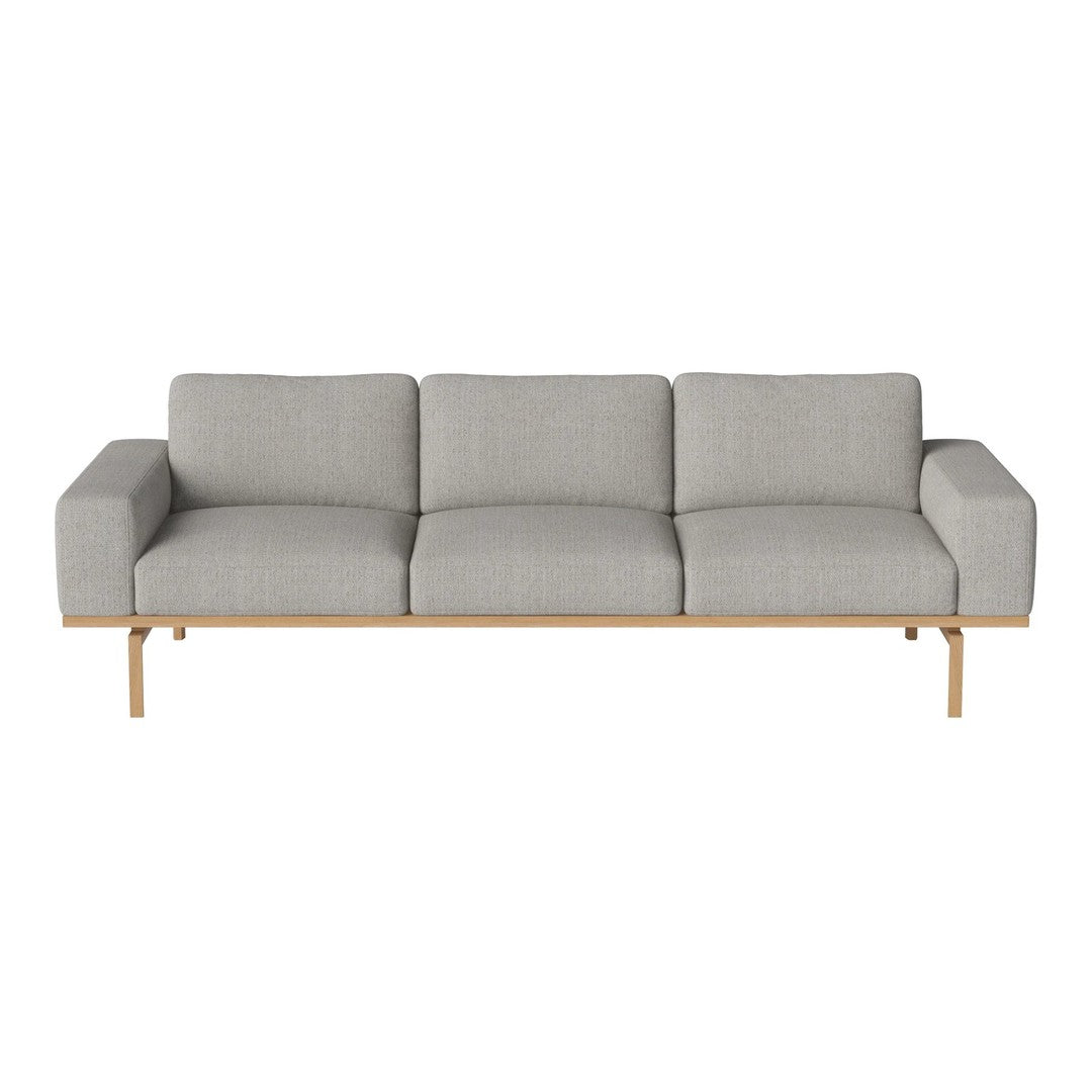 Gray three-seater sofa with clean lines and a minimalist design, featuring wooden legs for a modern touch.