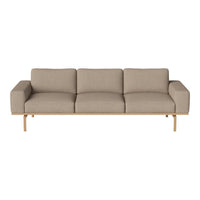 Beige three-seater sofa with textured fabric and light wooden legs, perfect for modern living spaces.