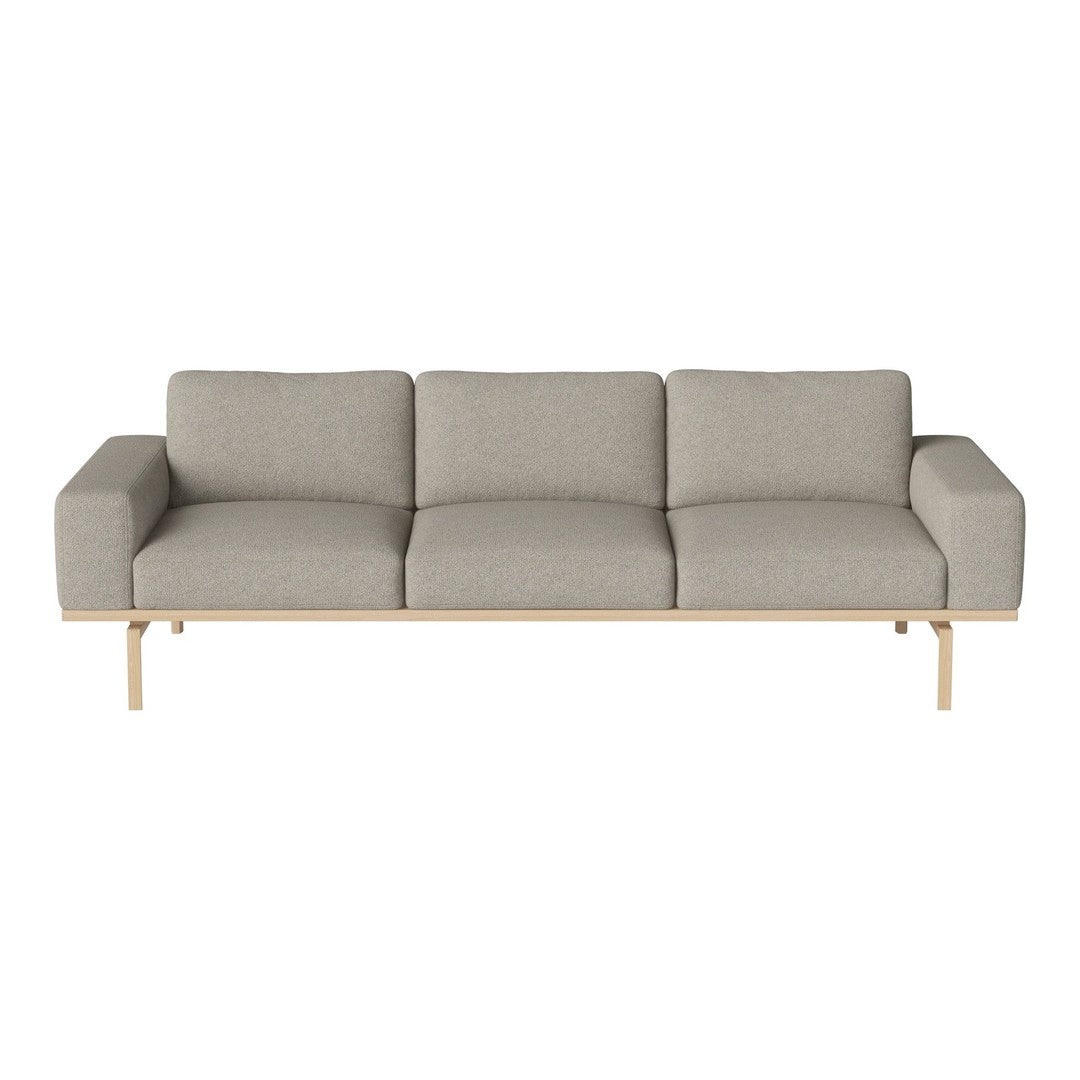 Light gray fabric sofa with simple, contemporary design and natural wood legs, perfect for modern decor.