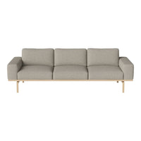Light gray fabric sofa with simple, contemporary design and natural wood legs, perfect for modern decor.