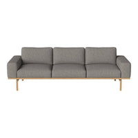 Gray upholstered sofa with a modern, minimalist design and wooden legs, perfect for contemporary interiors.