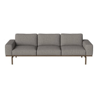 Gray upholstered sofa with a sleek design and subtle texture, featuring a modern metal frame. Ideal for contemporary decor.