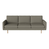 Gray upholstered sofa with a minimalist design and light wood legs, featuring sleek, straight lines and a modern aesthetic.