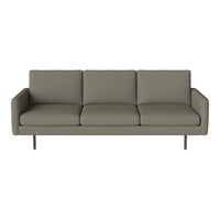 Modern gray sofa with a sleek design and clean lines, featuring solid fabric upholstery and minimalistic wood legs.
