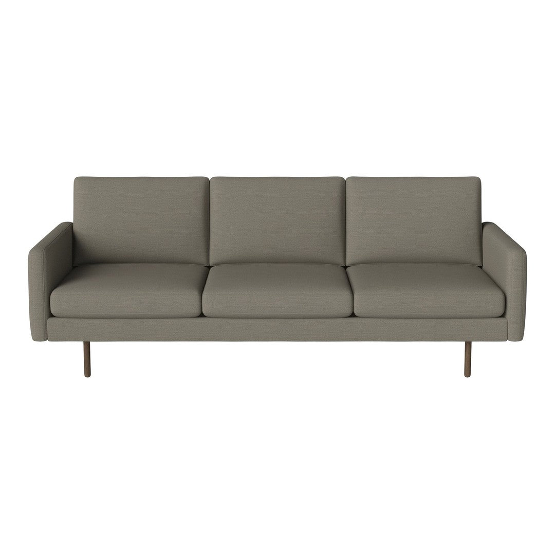 Light gray three-seater sofa with clean lines and no patterns, featuring sleek wooden legs for a modern touch.