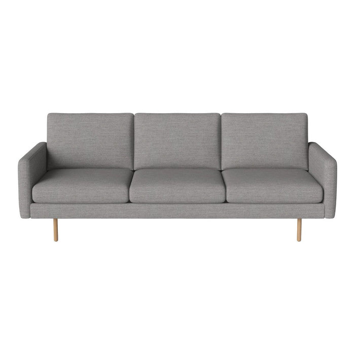 Stylish gray fabric sofa with a clean, modern design and wooden legs, perfect for contemporary living spaces.