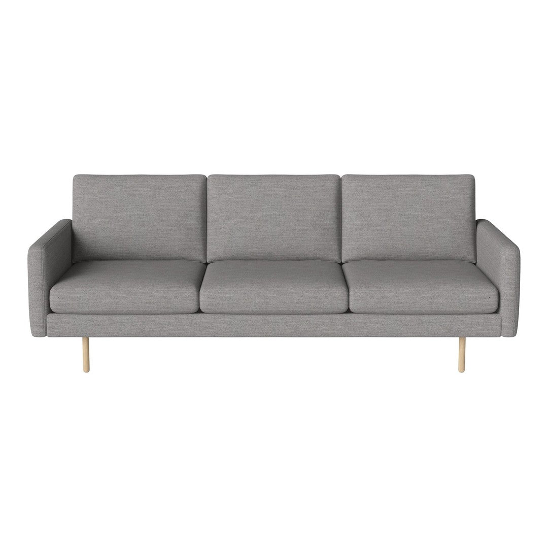 Modern gray sofa with clean lines and subtle texture, featuring light wood legs for a contemporary look.
