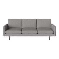 Modern gray three-seater sofa with clean lines and a minimalist design, featuring a solid fabric texture.