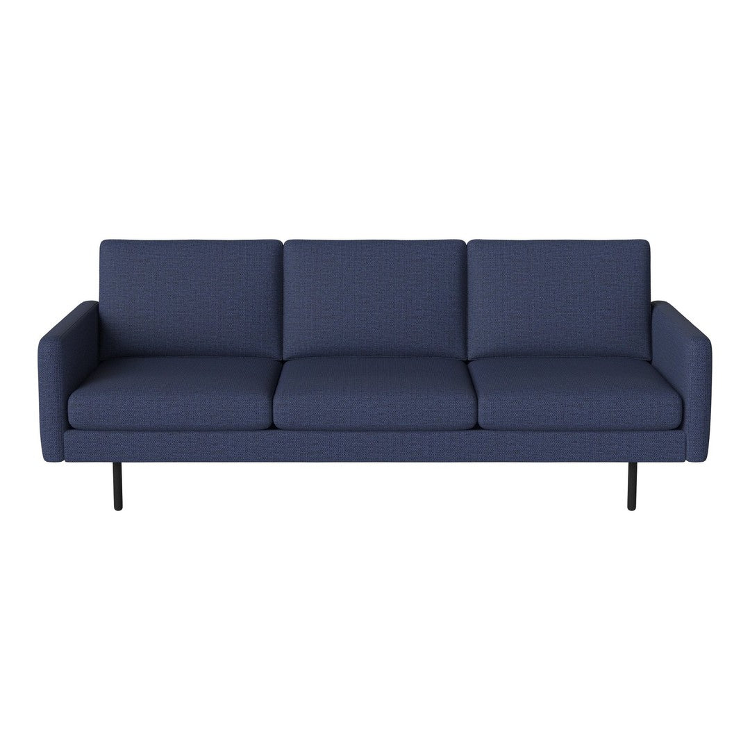 Modern navy blue sofa with a sleek design and smooth, minimalist upholstery. Perfect for stylish interiors.