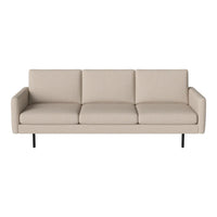 Beige modern sofa with clean lines, solid color upholstery, and sleek black legs, perfect for contemporary decor.
