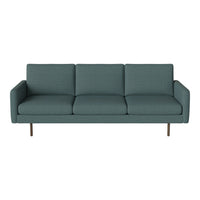 Teal upholstered sofa with a textured pattern and sleek wooden legs, perfect for modern living spaces.