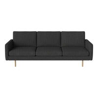Gray fabric sofa with clean lines and textured upholstery, featuring wooden legs for a modern look.