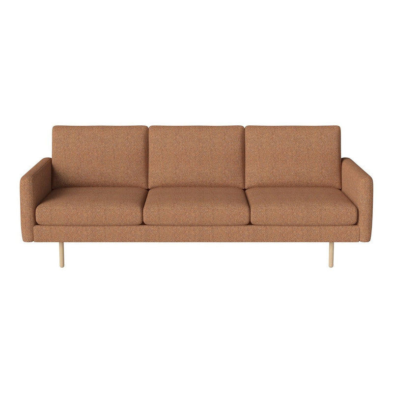 Mid-century modern sofa in warm brown fabric with a smooth texture and simple, clean lines. Ideal for stylish living rooms.