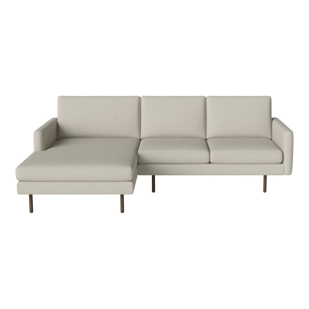 Modern light gray sectional sofa with clean lines and minimalistic design. Perfect for contemporary living rooms.