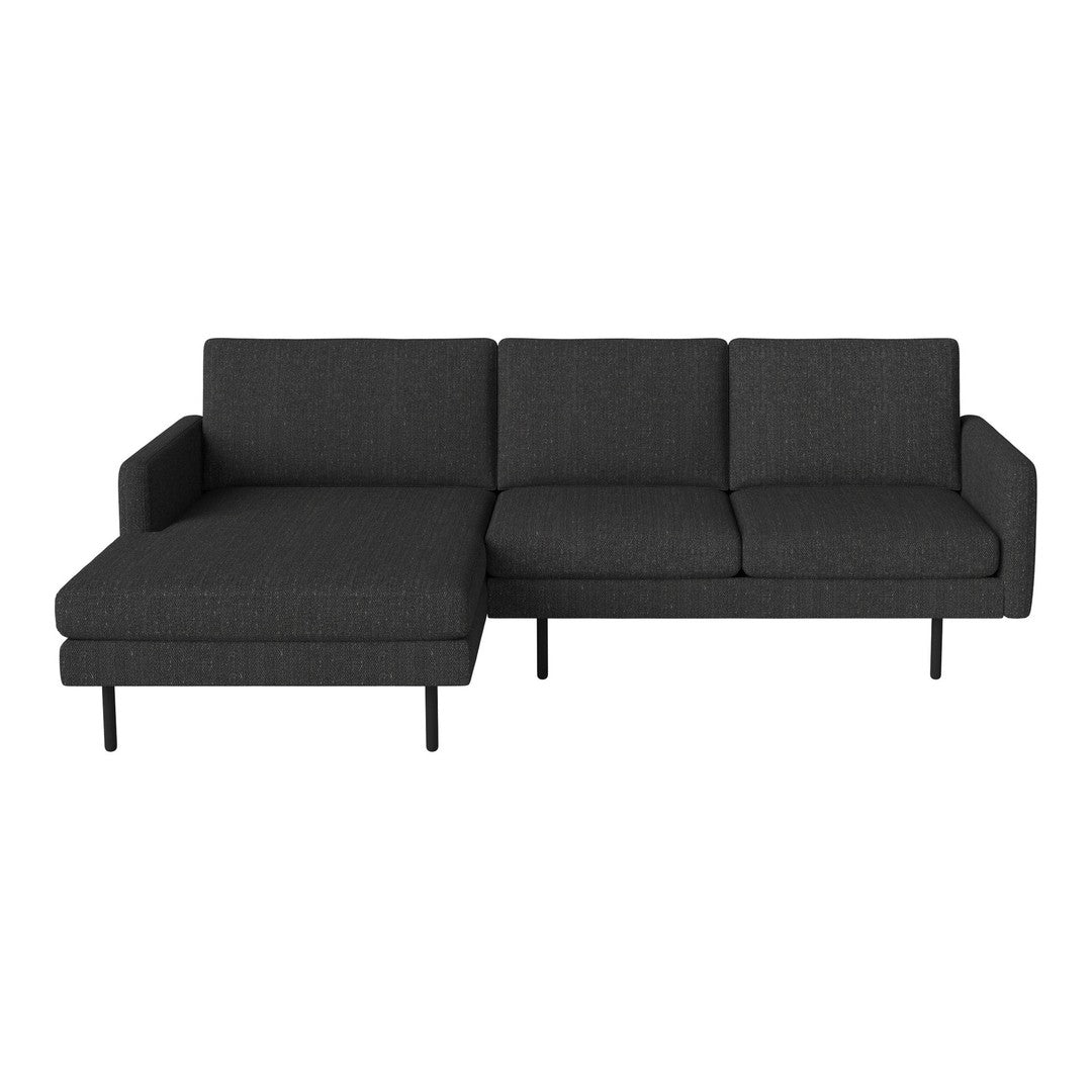 Modern dark gray sectional sofa with a sleek design and solid color fabric, perfect for contemporary spaces.