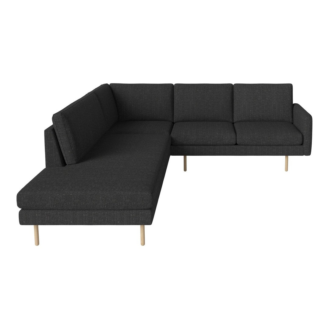 Stylish dark gray sectional sofa with a smooth texture and elegant wooden legs, perfect for modern living spaces.