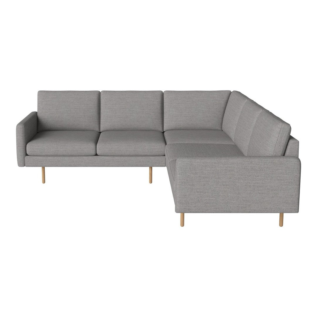Gray sectional sofa with clean lines and subtle texture, featuring light wood legs for a modern look.