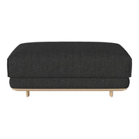 Modern black ottoman with a textured fabric and minimalist wooden legs. Perfect for contemporary decor.