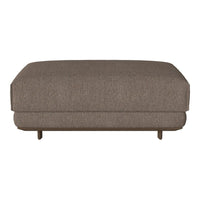 Brown upholstered ottoman with a textured fabric finish and minimalistic design. Perfect for modern living spaces.