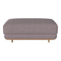 Gray upholstered ottoman with clean, minimalist lines and light wood base, perfect for modern living spaces.