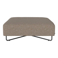 Light brown rectangular ottoman with a textured fabric and minimalist metal legs. Ideal for modern decor.