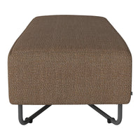 Brown textured ottoman with subtle woven pattern and sleek metal legs. Ideal for modern living spaces.