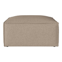 Beige square ottoman with a textured fabric finish, offering a minimalist and modern design.