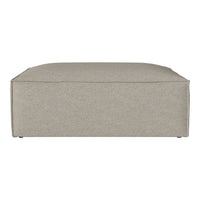 Light grey upholstered ottoman with a smooth, minimalist design. Perfect for modern decor.