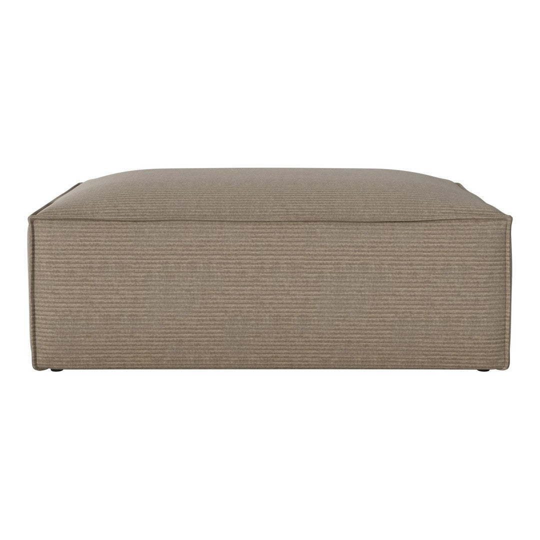 Beige rectangular ottoman with subtle textured pattern, ideal for modern living spaces.