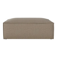 Beige rectangular ottoman with subtle textured pattern, ideal for modern living spaces.