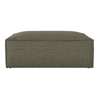 Olive green rectangular ottoman with subtle striped pattern, ideal for modern home decor and versatile styling.